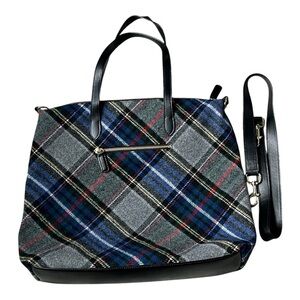 Talbots Large Blue/Gray/Red/Yellow Multicolor Plaid Tote Purse Free Shipping